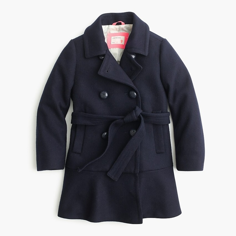 J.Crew Ruffle-Hem Wool Coat Size 2 Navy